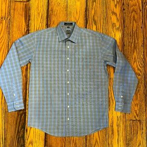 IKE BEHAR XL( 18/20)BOYS COTTON GLEN PLAID DRESS SHIRT IN BLUE, BLACK AND IVORY